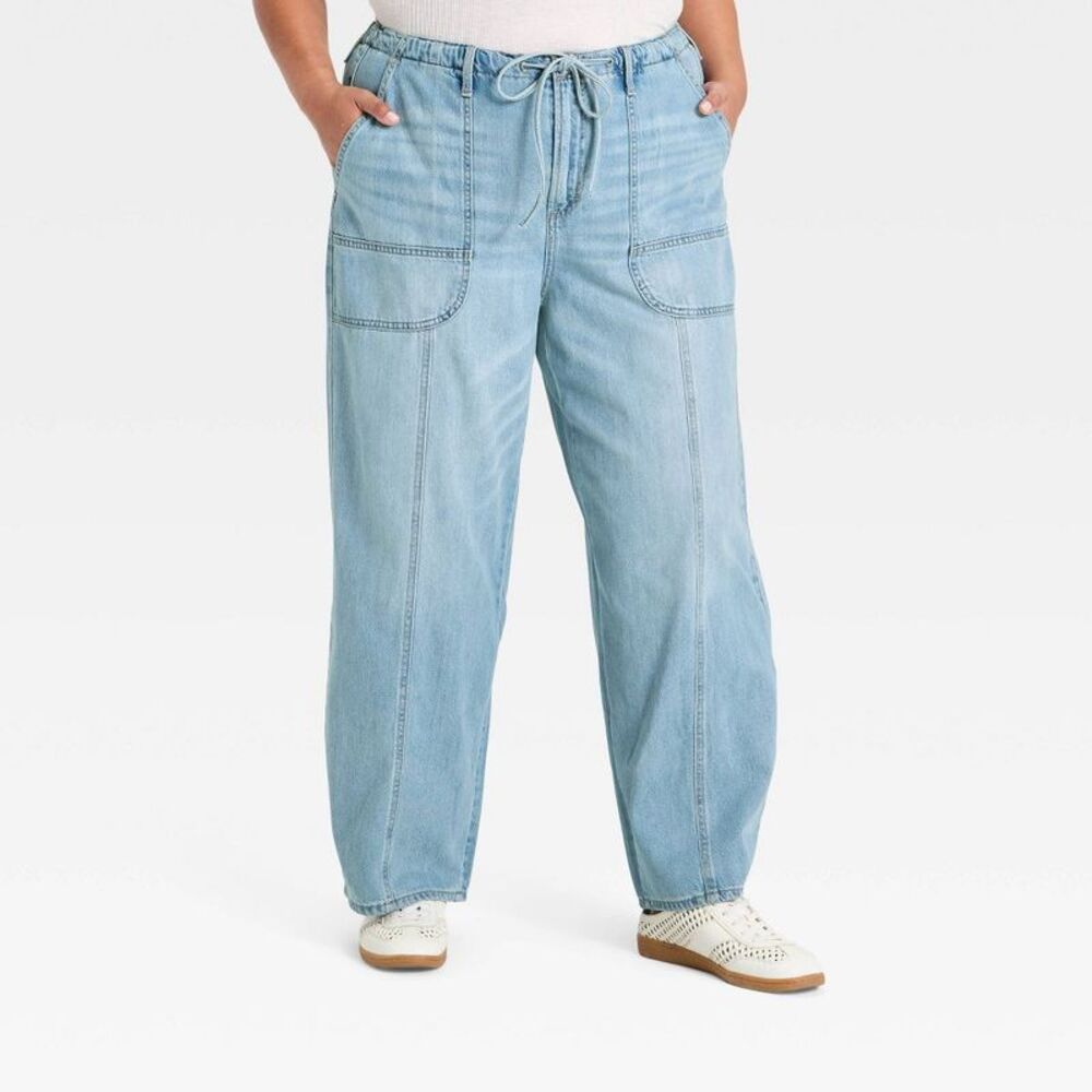 Women’s High-Rise Drawstring Soft Utility Jeans - Universal Thread Light Wash 22